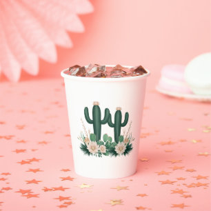 Elegant Floral Boho Modern Cactus Baby Shower Paper Cups