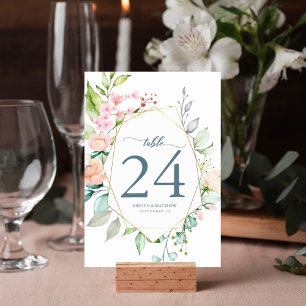 Elegant Floral Boho Watercolor Geometric Wedding Table Number