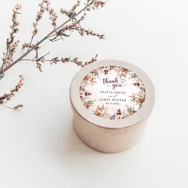 Elegant Floral Boho Wedding Classic Round Sticker (Creator Uploaded)