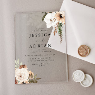 Elegant Floral Boho Wedding Clear Acrylic Invitations