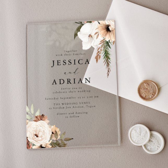 Elegant Floral Boho Wedding Clear Acrylic Invitations (Creator Uploaded)