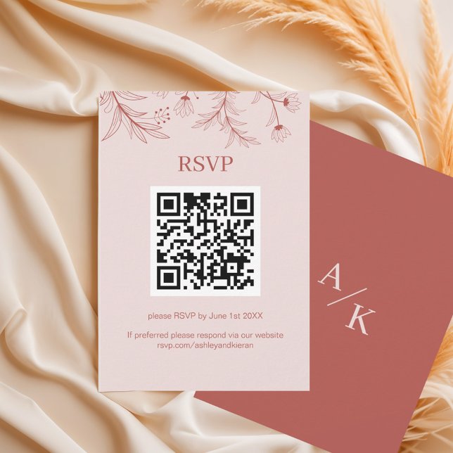 Elegant Floral Boho Wedding QR code RSVP Card (Creator Uploaded)
