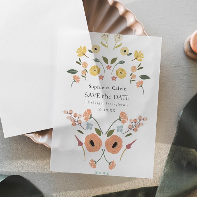 Elegant Floral Boho Wedding Save the Date Vellum Invitations (Creator Uploaded)