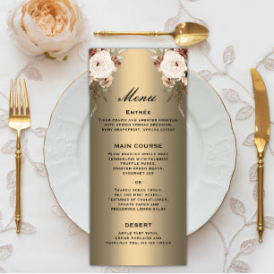 Elegant Floral Boho Wildflowers Gold Wedding Menu