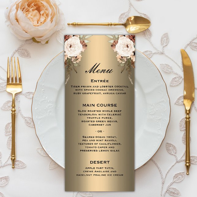 Elegant Floral Boho Wildflowers Gold Wedding  Menu (Creator Uploaded)