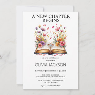Elegant Floral Book & Ring Bridal Shower Invitation