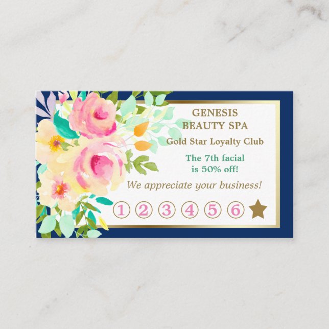 Elegant Floral Border Beauty Spa Loyalty Card (Front)