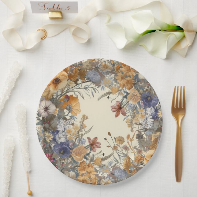 Elegant Floral Border Paper Plate (Wedding)