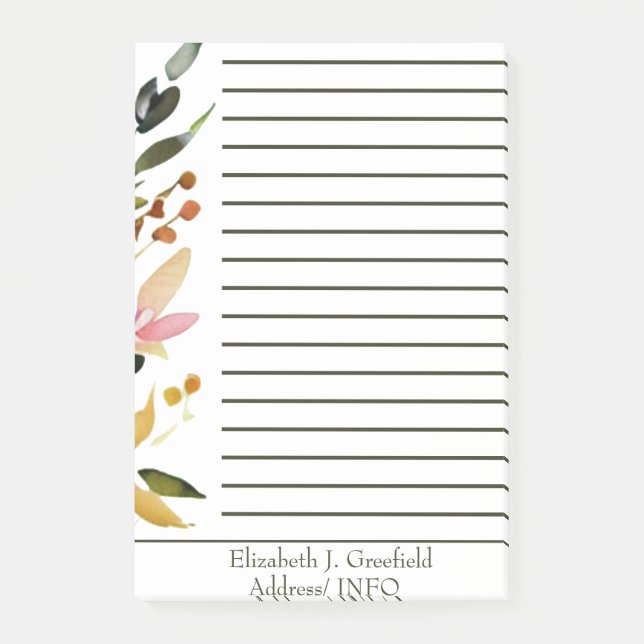 Elegant floral border personalised post-it notes (Front)