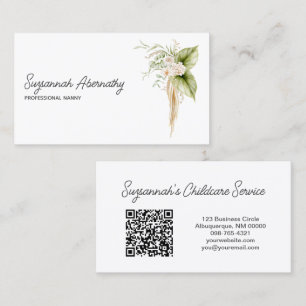 Elegant Floral Border Right Front QR Code Back Business Card