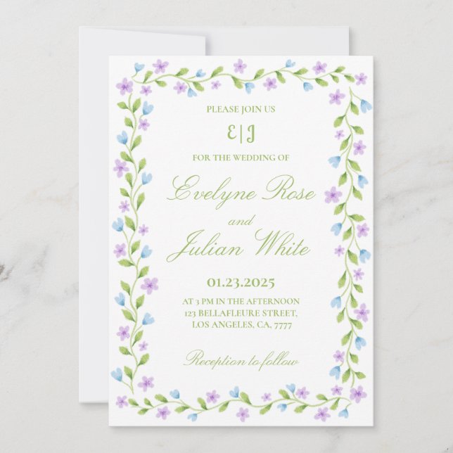 Elegant Floral Border Wedding Invitation (Front)