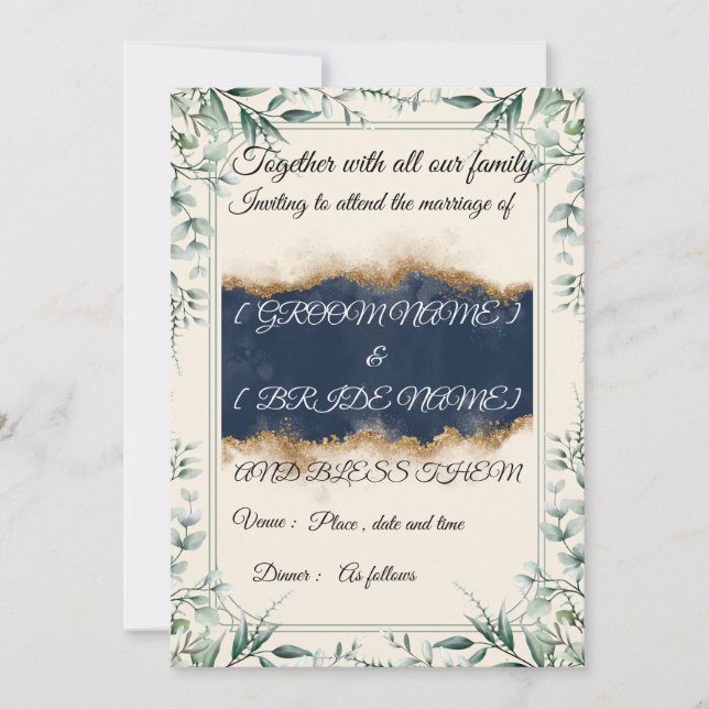 Elegant Floral Border Wedding Invitation Card |  (Front)