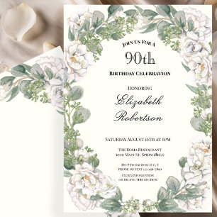 Elegant Floral Border Women's 90th Birthday Invitation