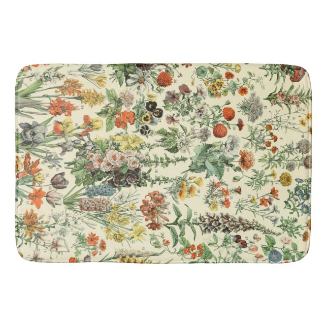 Elegant Floral Botanical Flowers Pattern Bath Mat (Front)