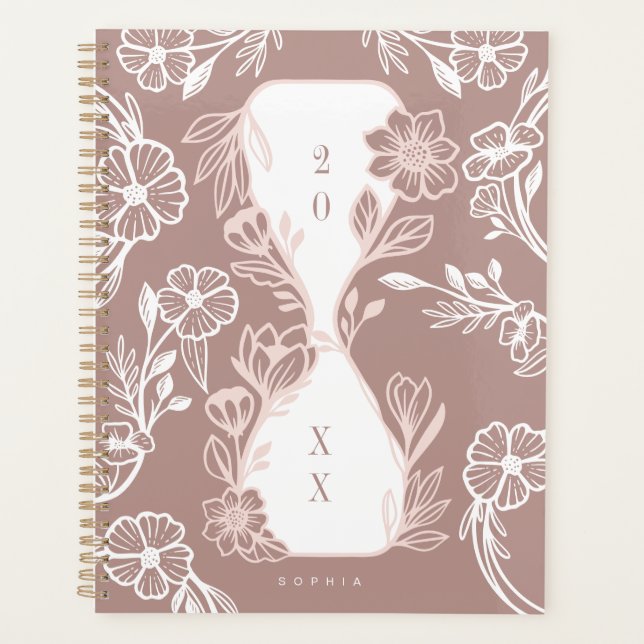 Elegant Floral Botanical Garden Pattern Hourglass  Planner (Front)