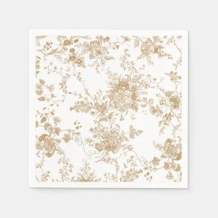 Elegant Floral Botanical Gold French Toile Wedding Napkin
