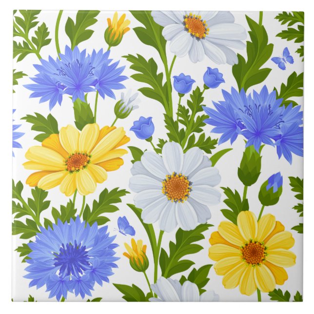Elegant Floral Botanical Pattern Farmhouse Tile (Front)