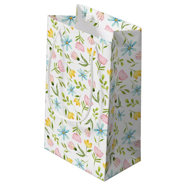 Elegant Floral Botanical Pattern Small Gift Bag (Back Angled)