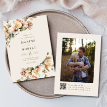 Elegant Floral Botanical QR Code Photo Wedding