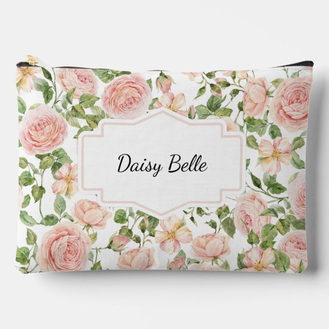 Elegant Floral Botanical Rose Pink Wedding Accessory Pouch (Front)