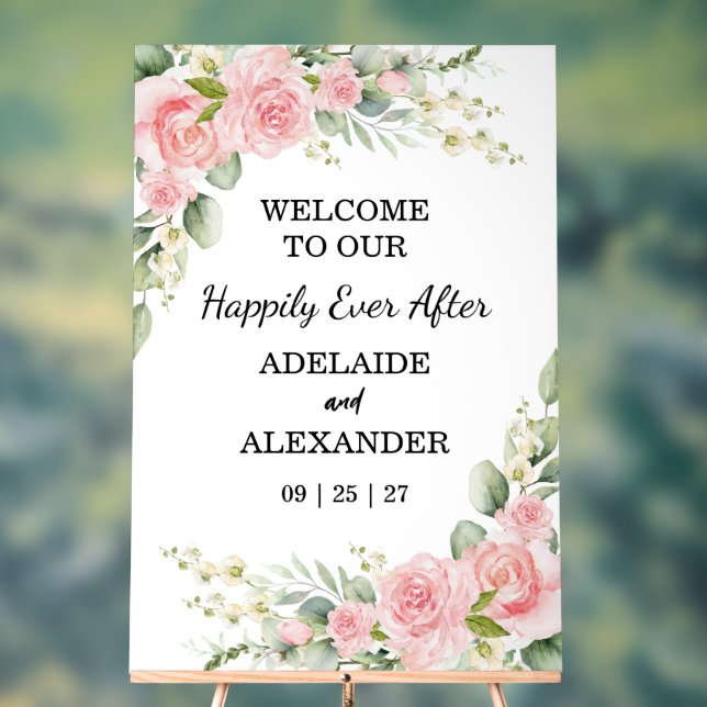 Elegant Floral Botanical Rose Pink Wedding   Acrylic Sign (Neutral)