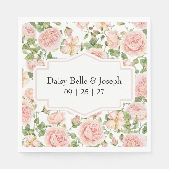 Elegant Floral Botanical Rose Pink Wedding Napkin (Front)