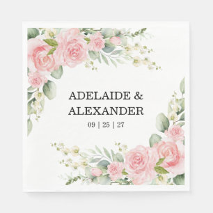 Elegant Floral Botanical Rose Pink Wedding Napkin