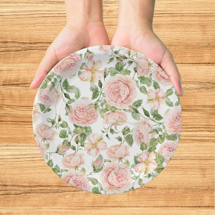 Elegant Floral Botanical Rose Pink Wedding Paper Plate