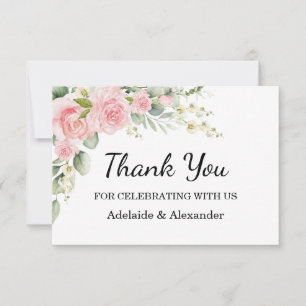Elegant Floral Botanical Rose Pink Wedding Thank You Card