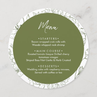 Elegant Floral Botanical Sage Green Wedding Dinner Menu