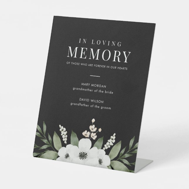 Elegant Floral Botanical Wedding In Loving Memory Pedestal Sign (Front)