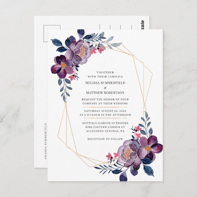 Elegant Floral Botanical Wedding Invitation Postcard (Front/Back)
