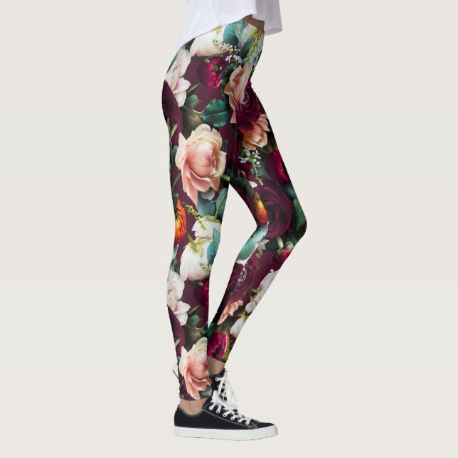 Elegant Floral Botanical Work Out Exercise Leggings (Right)