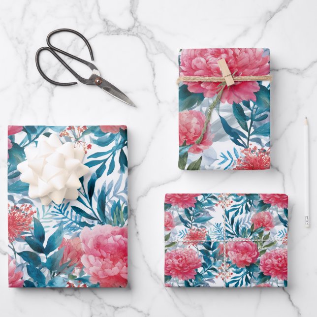Elegant Floral Botanical Wrapping Paper Sheet (Front)