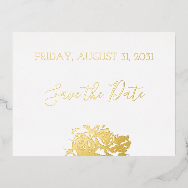 Elegant Floral Botaniqe Gold Wedding Save the Date Foil Holiday Postcard (Front)