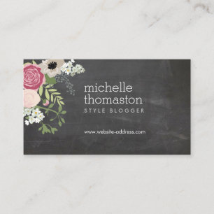 Elegant Floral Bouquet Chalkboard Crafter, Blogger Business Card