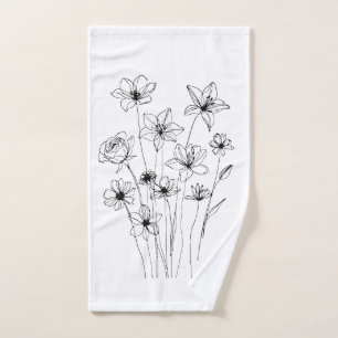 Elegant Floral Bouquet Line Art Bath Towel Set