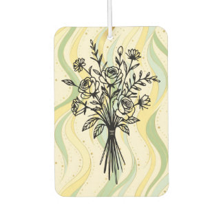 Elegant Floral Bouquet Line Art Car Air Freshener