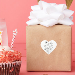 Elegant Floral Bouquet Line Art Heart Sticker