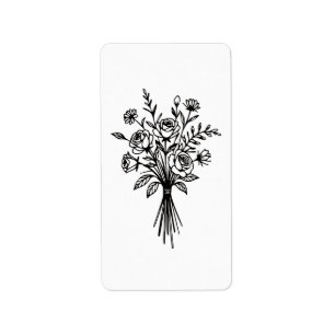 Elegant Floral Bouquet Line Art Label