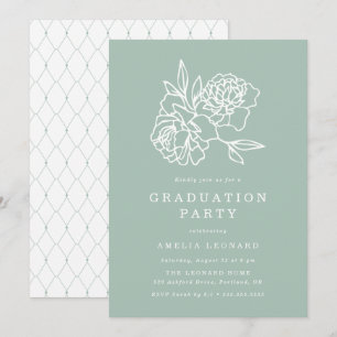 Elegant Floral Bouquet Mint Green Graduation Party Invitation