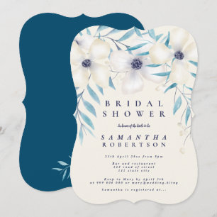 Elegant floral bouquet ocean blue bridal shower invitation