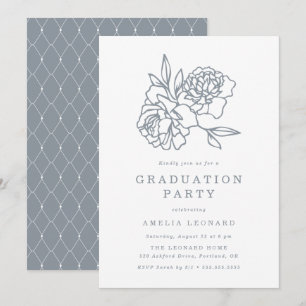 Elegant Floral Bouquet Slate Blue Graduation Party Invitation