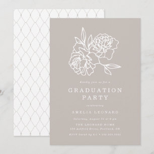 Elegant Floral Bouquet Taupe Graduation Party Invitation