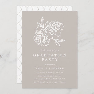 Elegant Floral Bouquet Taupe Graduation Party Invitation