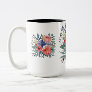 Elegant Floral Bouquet Two-Tone Mug - 15  oz 