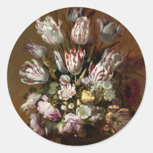 Elegant Floral Bouquet   Vintage Dutch Fine Art Classic Round Sticker
