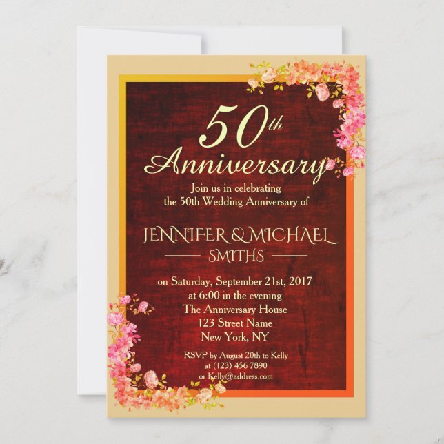 Elegant Floral Bouquet Wedding Anniversary Invite (Front)