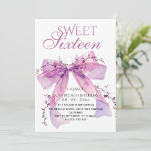 Elegant Floral Bow Birthday Party  Invitation
