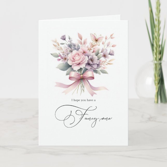Elegant Floral Bow "Fancy One" Custom Birthday Card (Front)